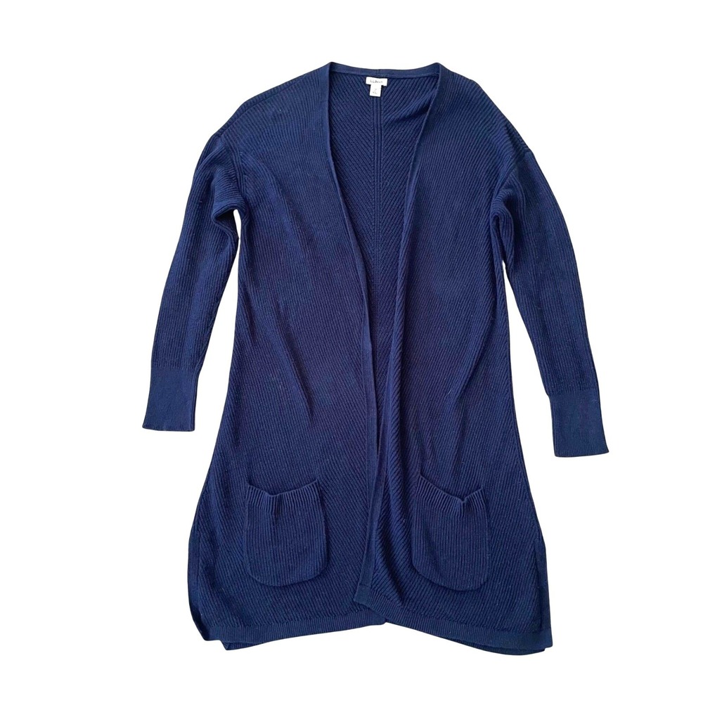 LL Bean Duster Cardigan Sweater Medium Navy Blue Pockets Office Casual Business
